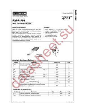 FQPF1P50 datasheet  